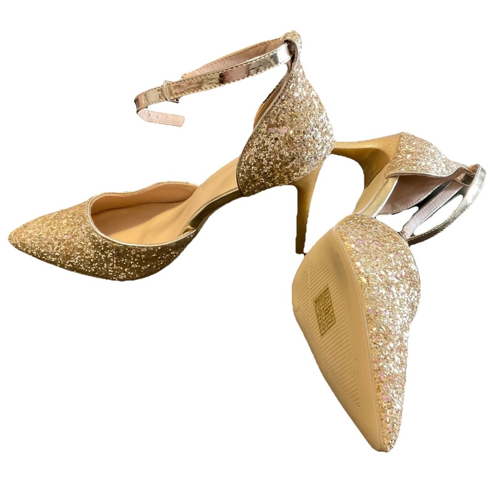 Sequin Decor Metallic Detail Ankle Stiletto Shoes US 9.5 Holiday New Year's Eve - Picture 7 of 7